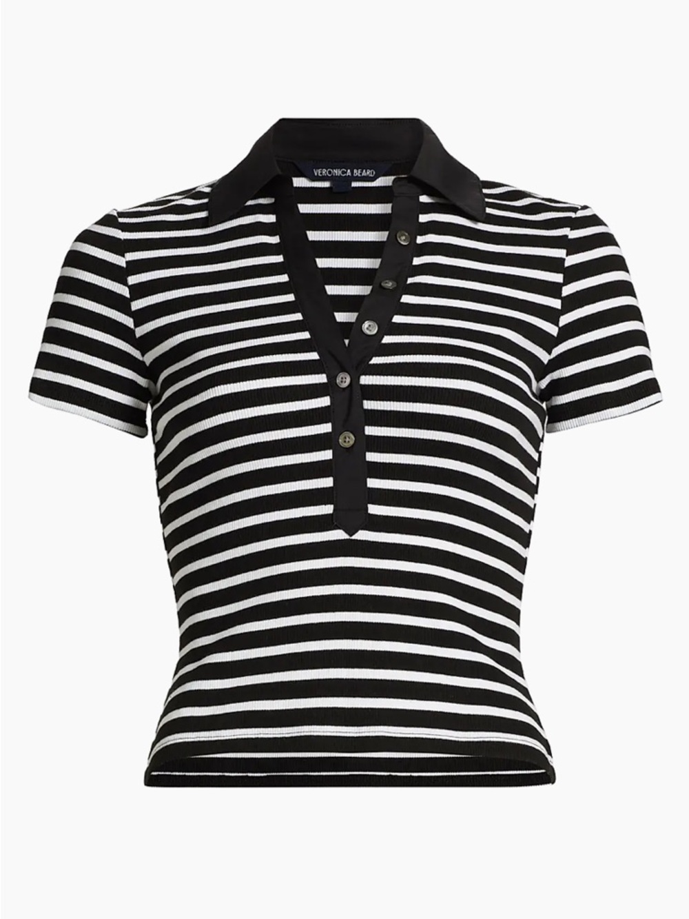 NEW Veronica Beard Kearney Striped Polo T-Shirt Black White Stripe Size Small S